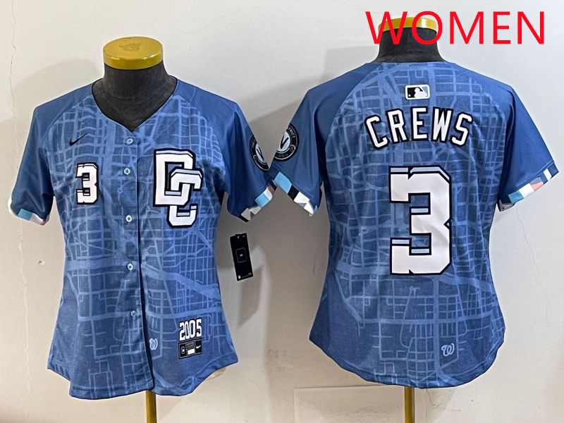 Women Washington Nationals #3 Crews Blue Joint Name 2025 Nike MLB Jersey style 3->women mlb jersey->Women Jersey